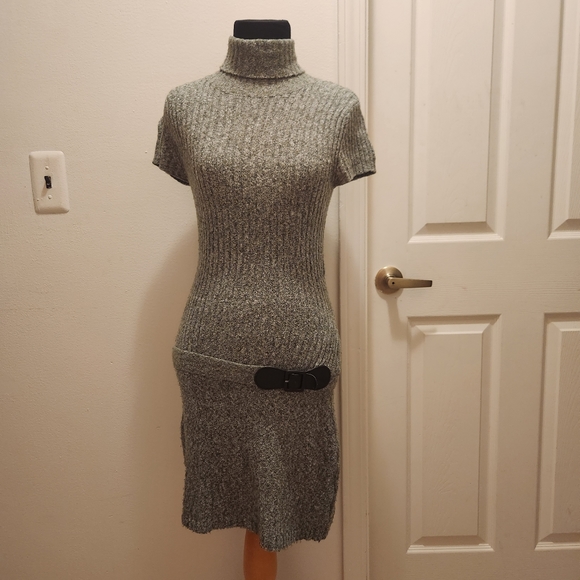 J.J. Always Turtle Neck Short Sleeve Bodycon Gray XSmall Mini Sweater Dress - Picture 1 of 7